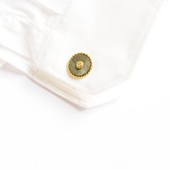 Gold Diamond Signet Black Mother-of-Pearl Cufflinks