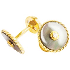 Gold Diamond Signet Black Mother-of-Pearl Cufflinks