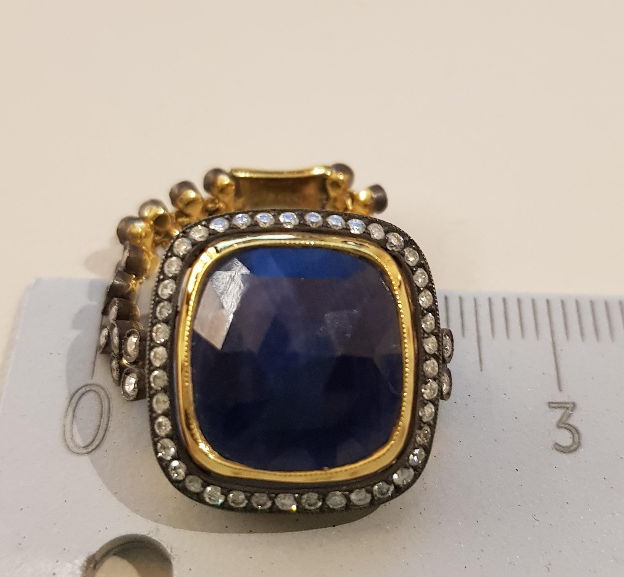 Women's Gold Diamond Slice Cut Blue Vintage Sapphire Ring For Sale