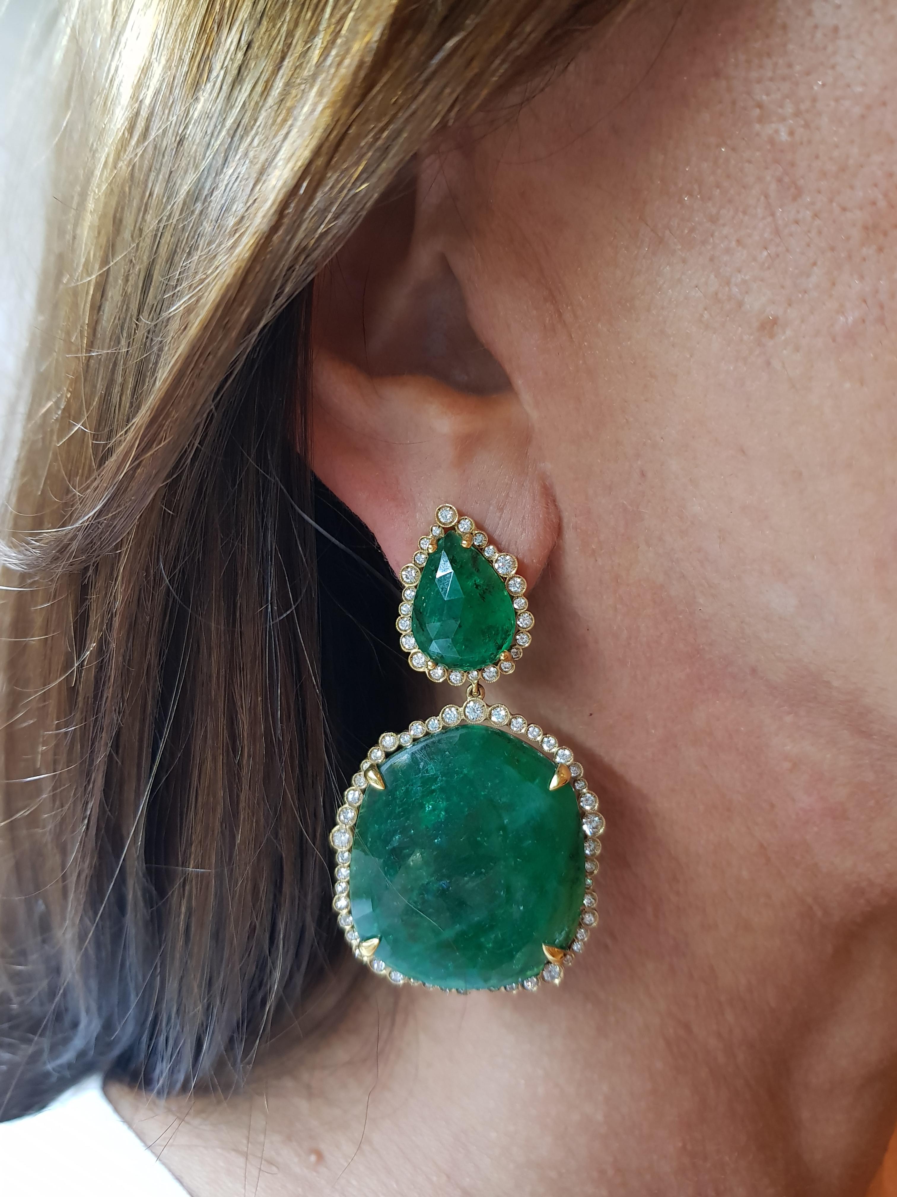 Contemporary Gold Diamond Slice Cut Emerald Cocktail Earring For Sale