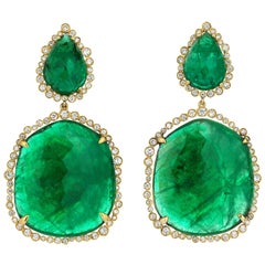 Gold Diamond Slice Cut Emerald Cocktail Earring