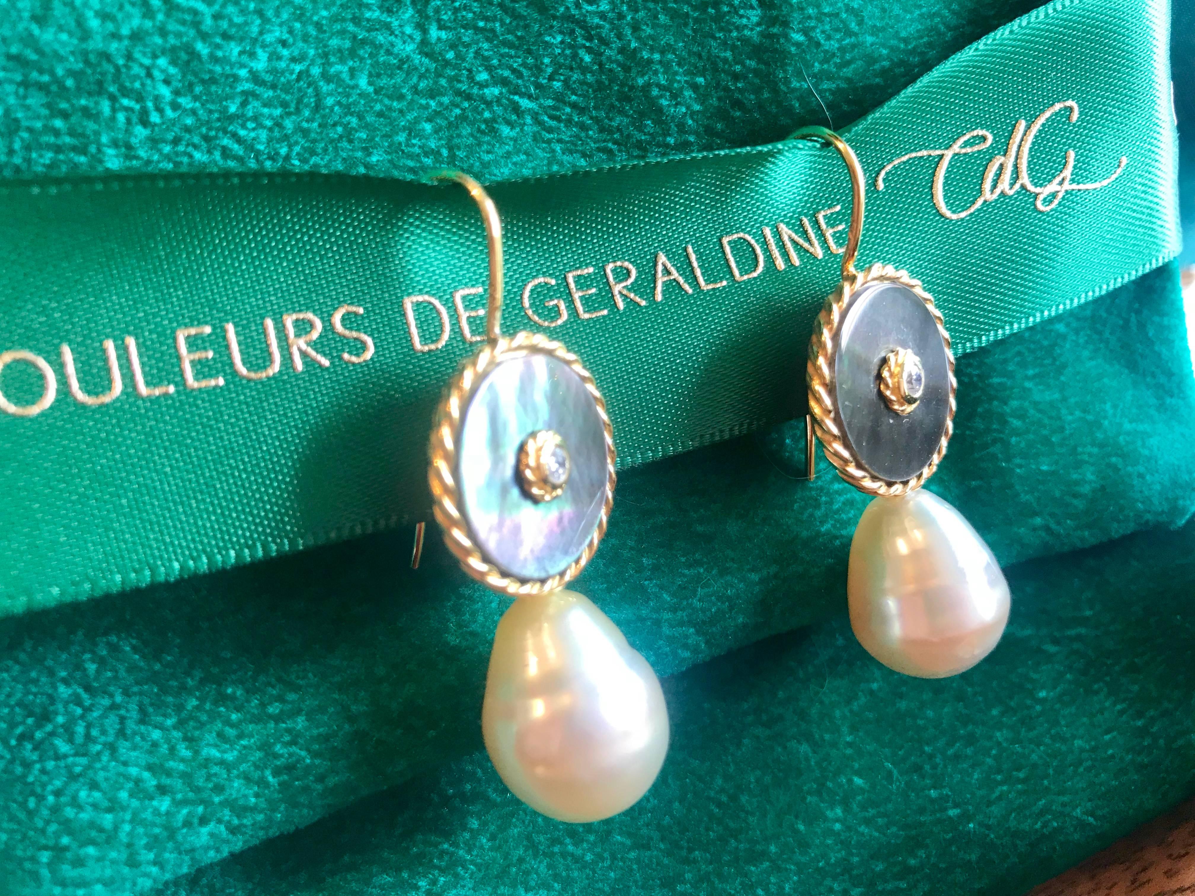 Gold Diamond South Sea Pearl Dangle Earring Interchangeable For Sale 6