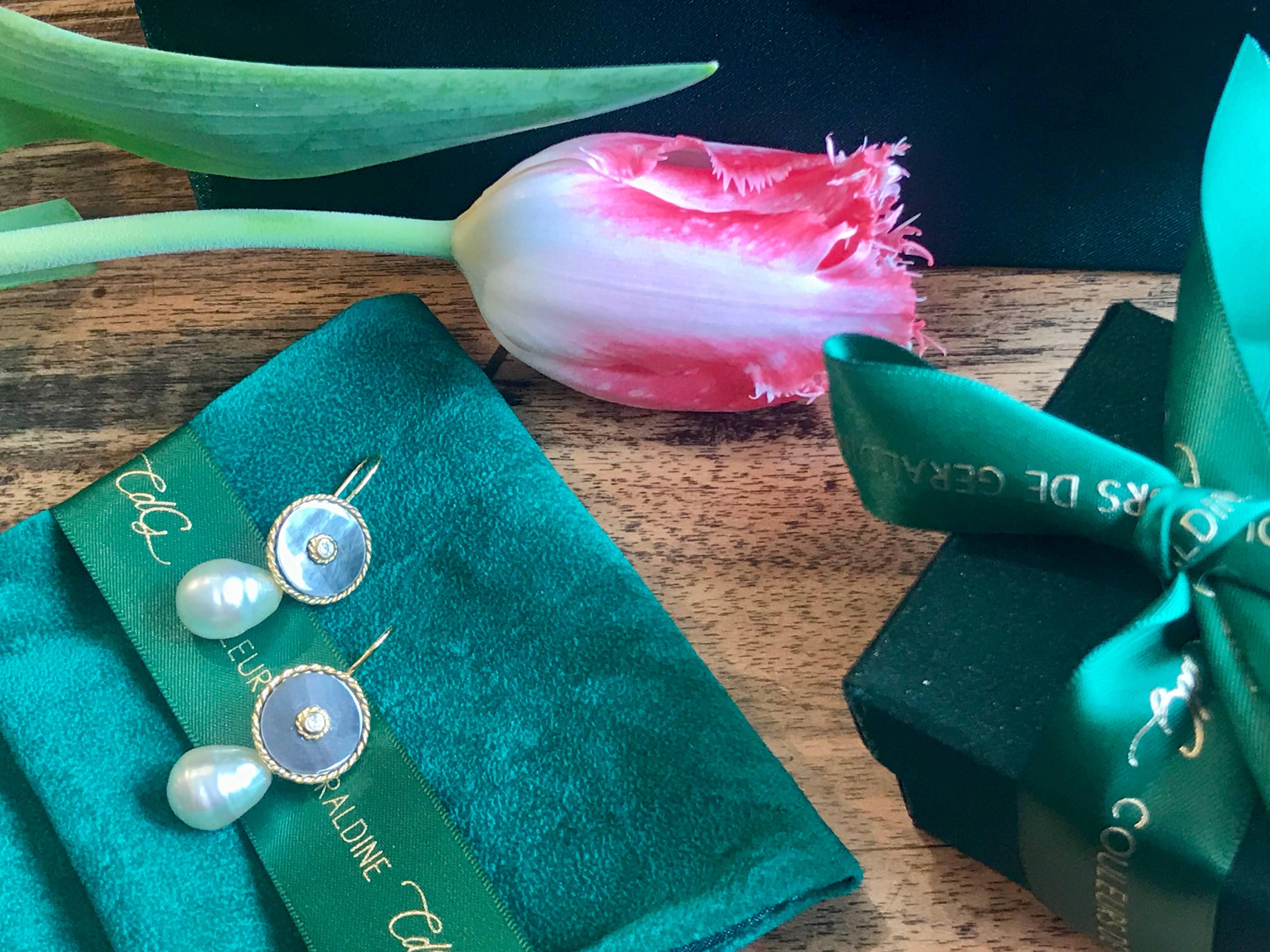 Women's Gold Diamond South Sea Pearl Dangle Earring Interchangeable For Sale