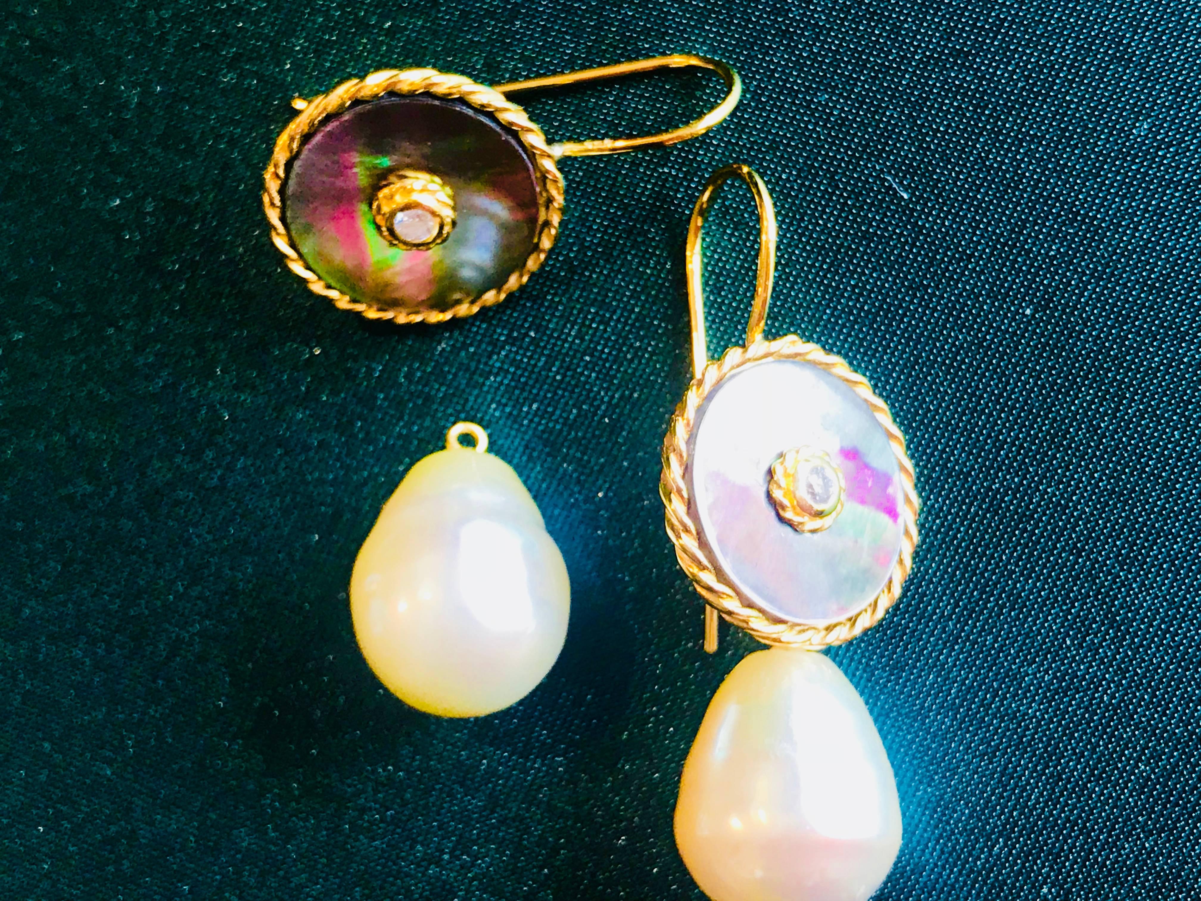Gold Diamond South Sea Pearl Dangle Earring Interchangeable For Sale 1