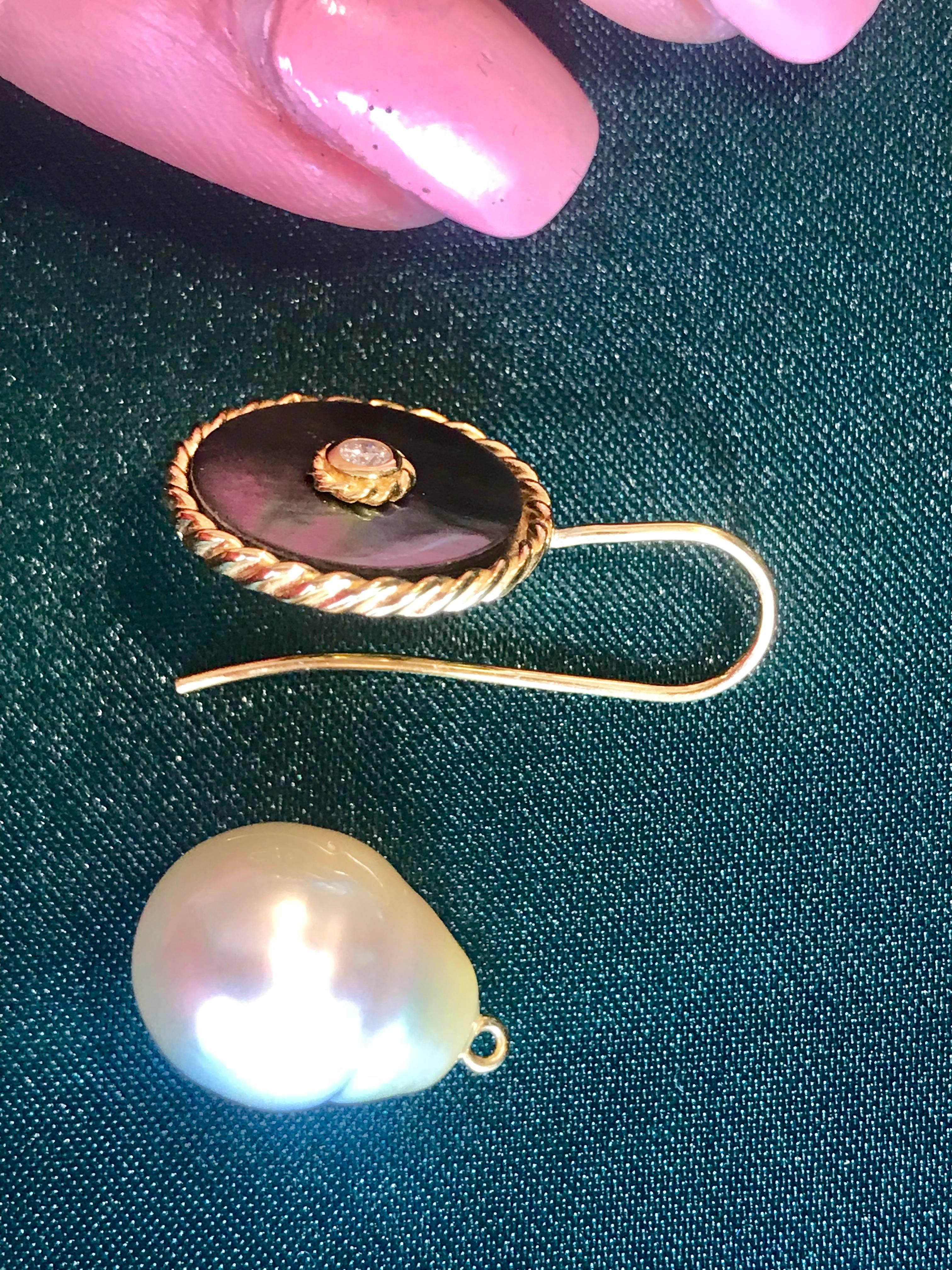 Gold Diamond South Sea Pearl Dangle Earring Interchangeable For Sale 2