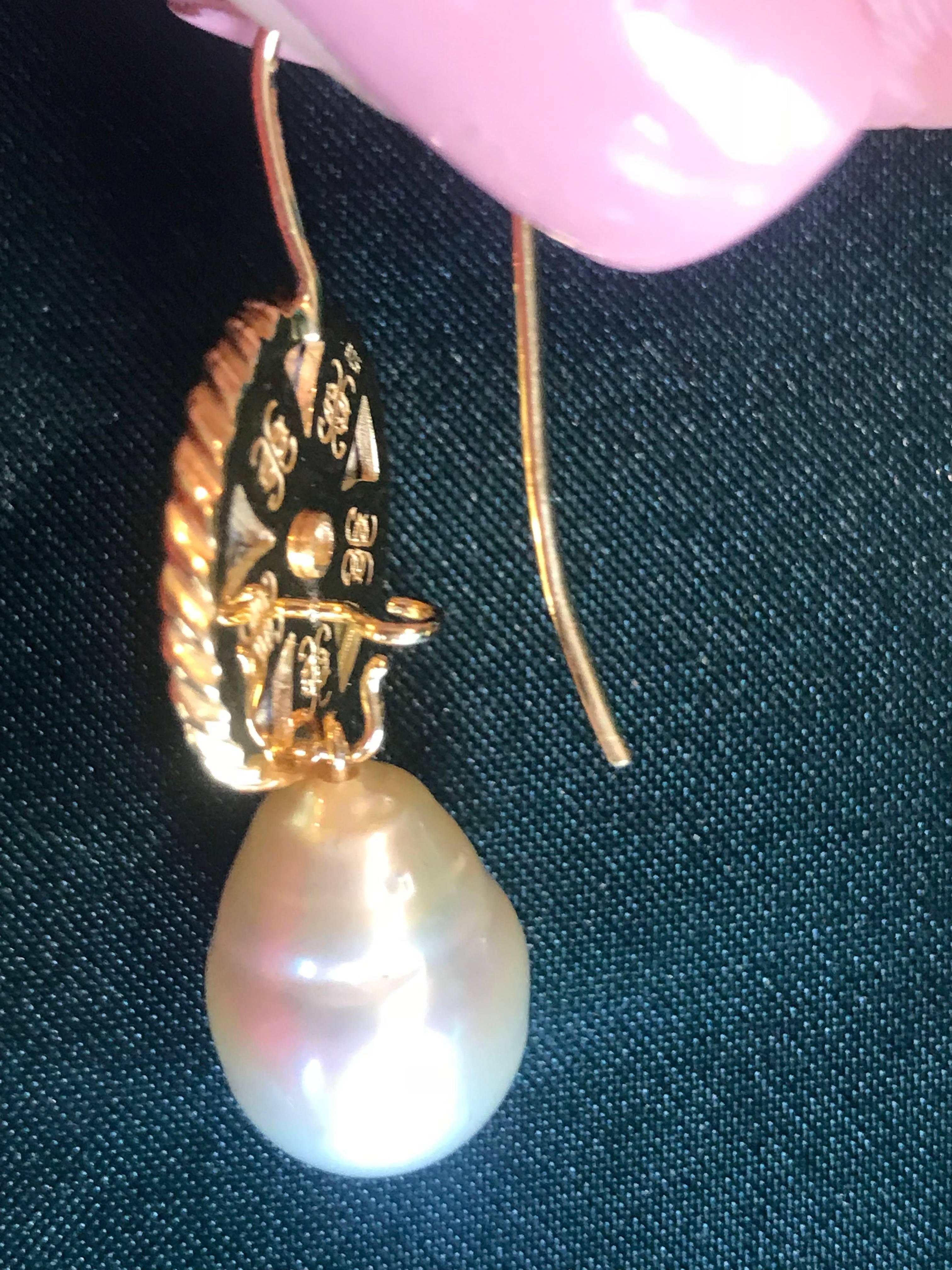 Gold Diamond South Sea Pearl Dangle Earring Interchangeable For Sale 3