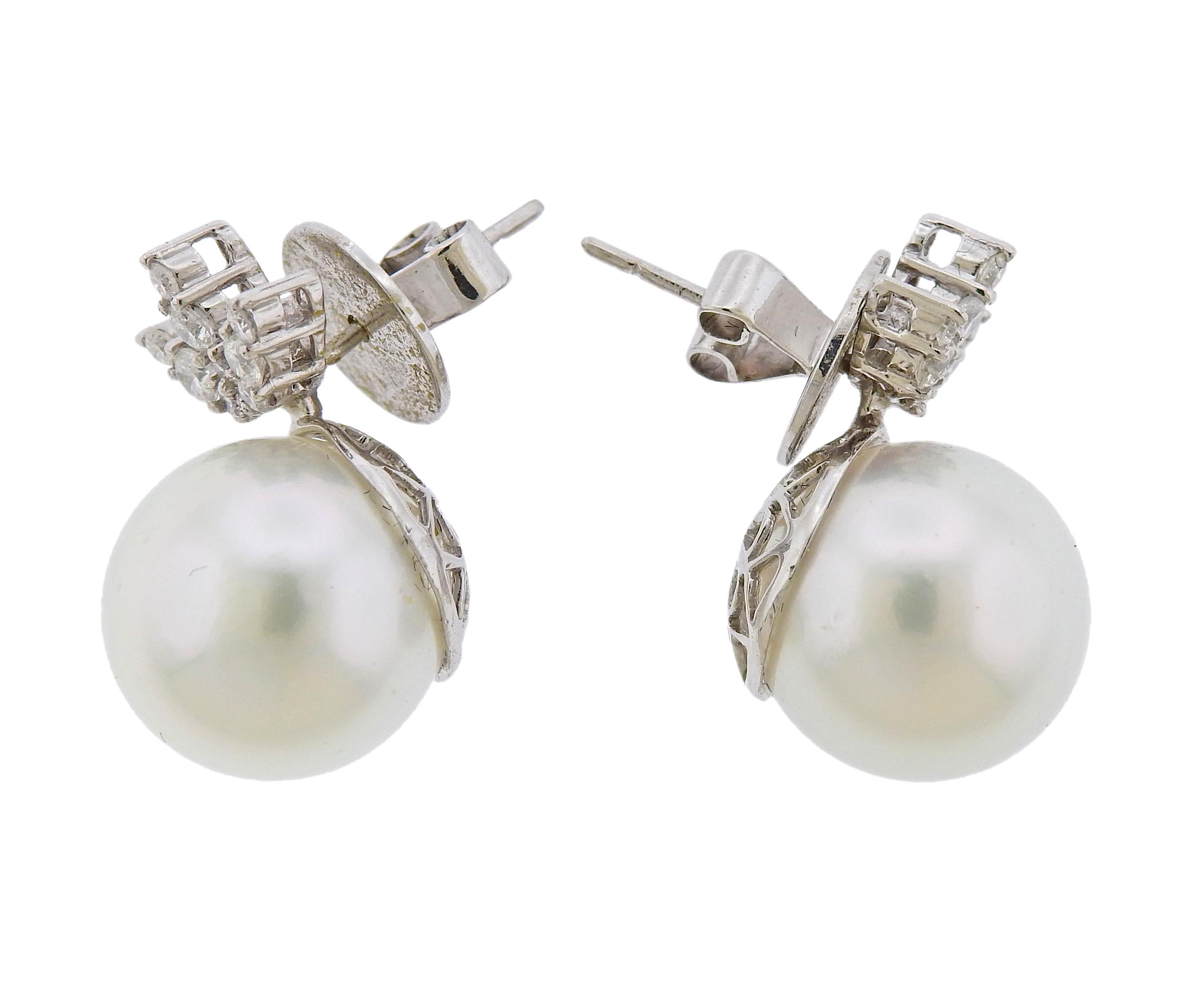 Women's Gold Diamond South Sea Pearl Earrings