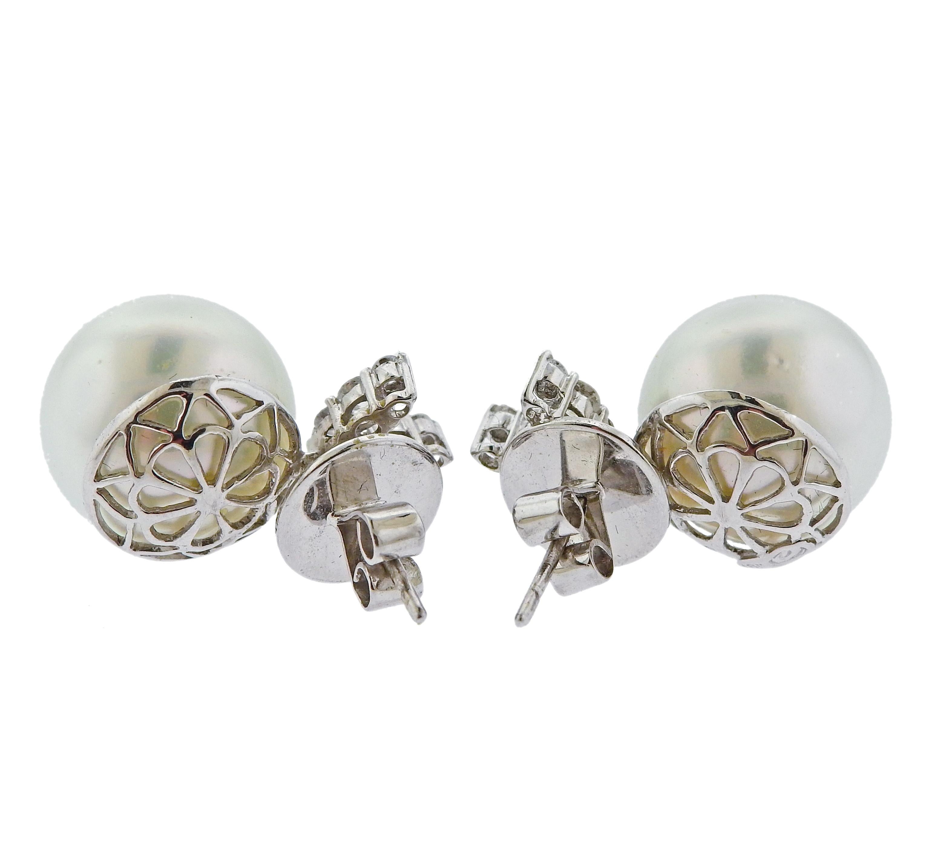 Gold Diamond South Sea Pearl Earrings 1