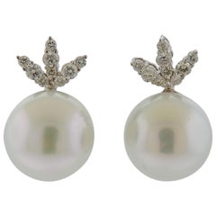 Gold Diamond South Sea Pearl Earrings