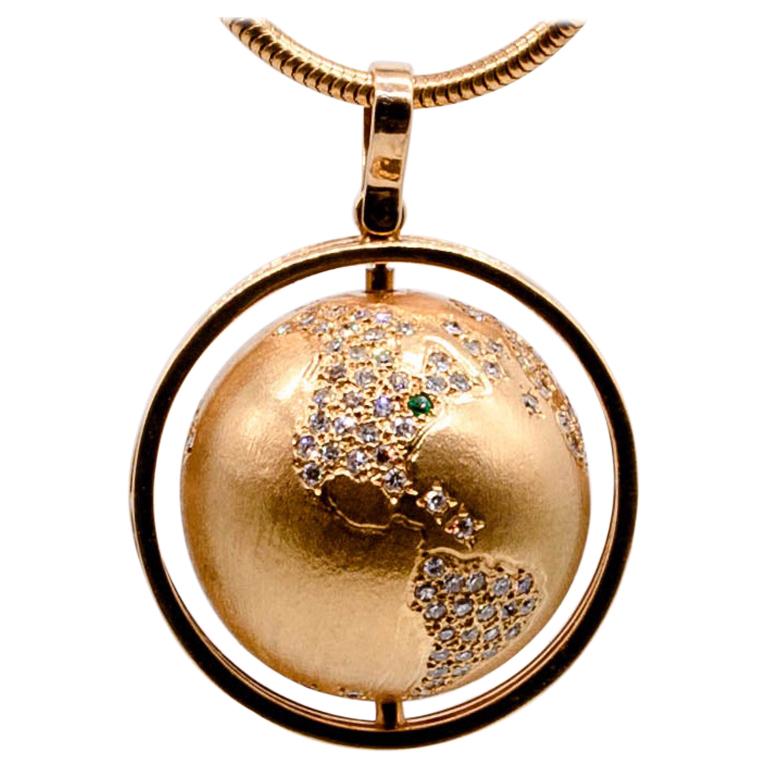 Gold Diamond "Spinning World" Charm Necklace