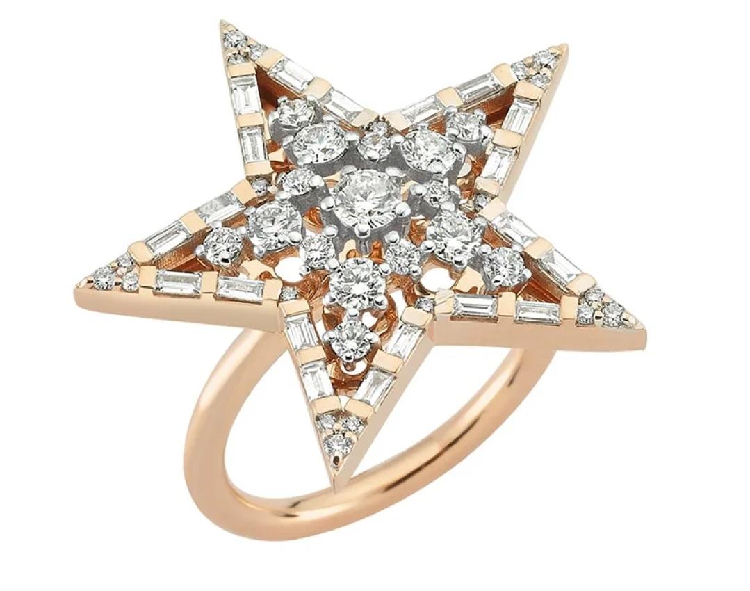 Gold/Diamant Stern Sirius-Ring  (Baguetteschliff) im Angebot
