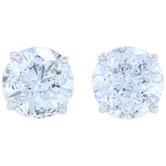 Gold Diamond Stud Earrings 14k Round Brilliant 3.41 Carat Pierced La Pousette