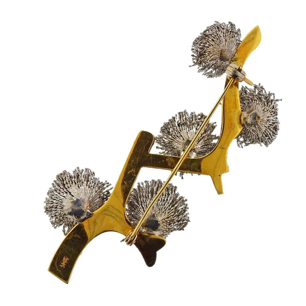 Gold Diamond Thistle Brooch In Excellent Condition In New York, NY