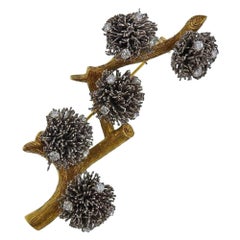 Gold Diamond Thistle Brooch