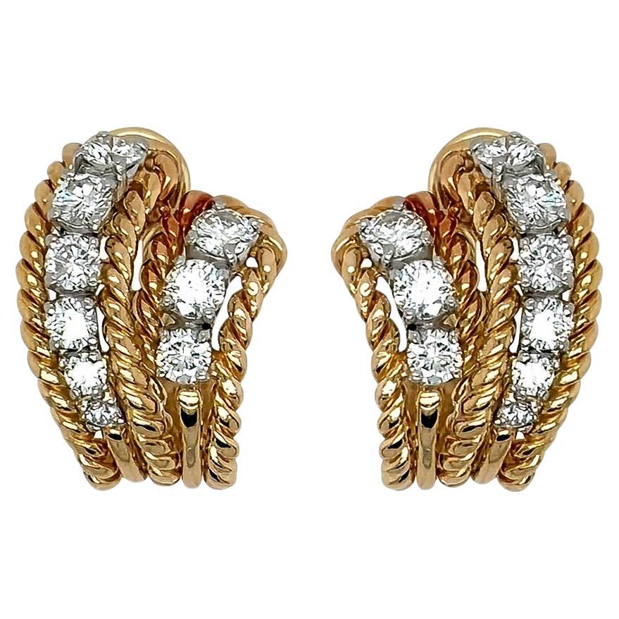 Gold Diamond Twisted Rope Earrings