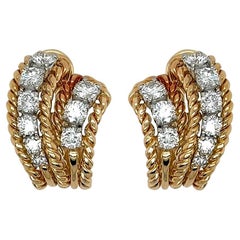 Gold Diamond Twisted Rope Earrings