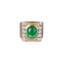 Gold Diamonds and 4 Carats Colombian Emerald French Tank Ring