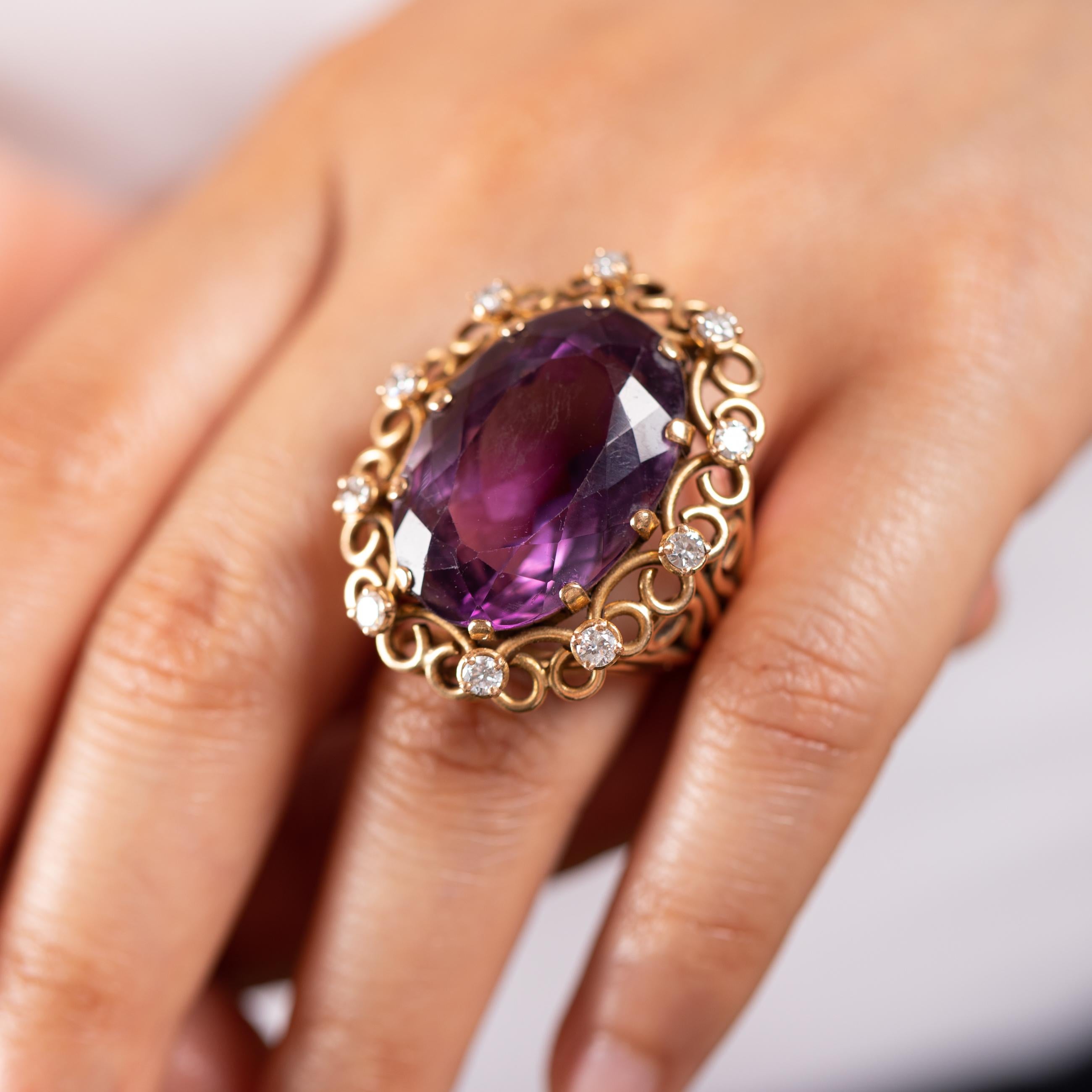 Gold Diamonds and Amethyst French Vintage Ring 1