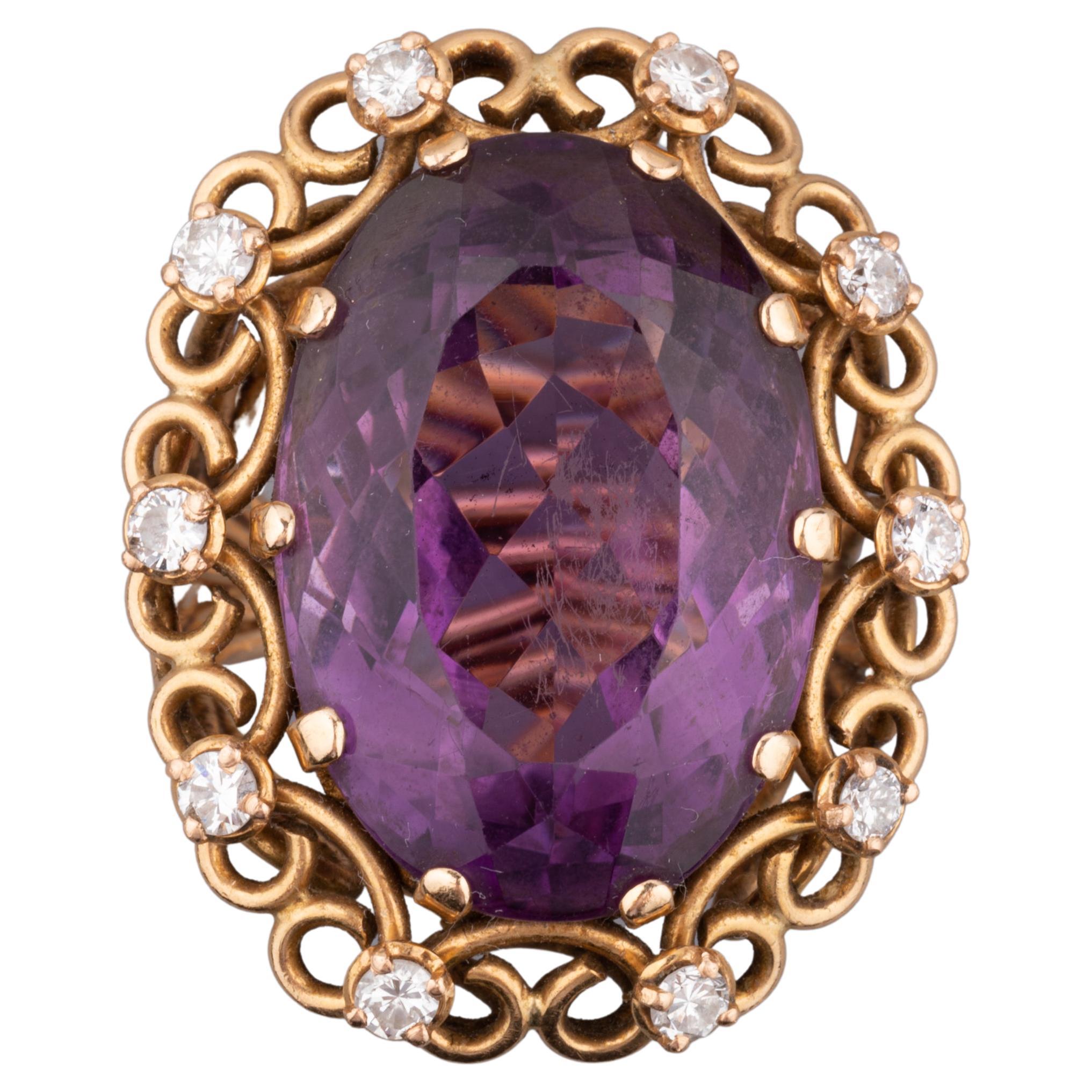 Gold Diamonds and Amethyst French Vintage Ring