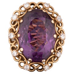 Gold Diamonds and Amethyst French Vintage Ring