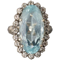 Gold Diamonds and Aquamarine French Vintage Ring