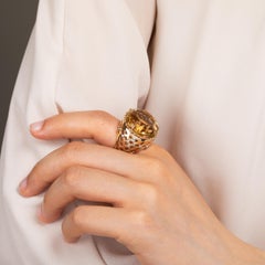 Gold Diamonds and Citrine French Retro Ring