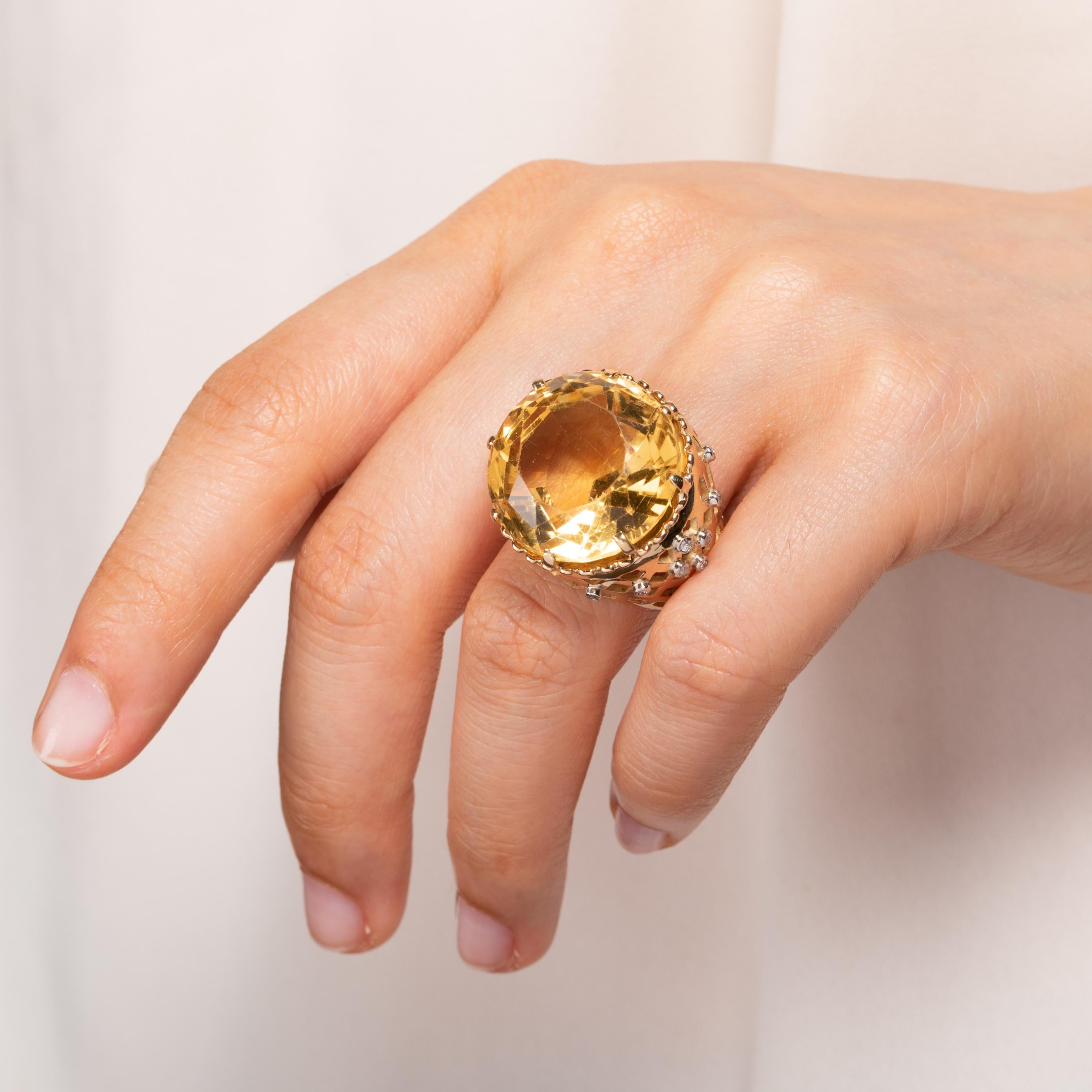 Gold Diamonds and Citrine French Retro Ring In Good Condition For Sale In Saint-Ouen, FR