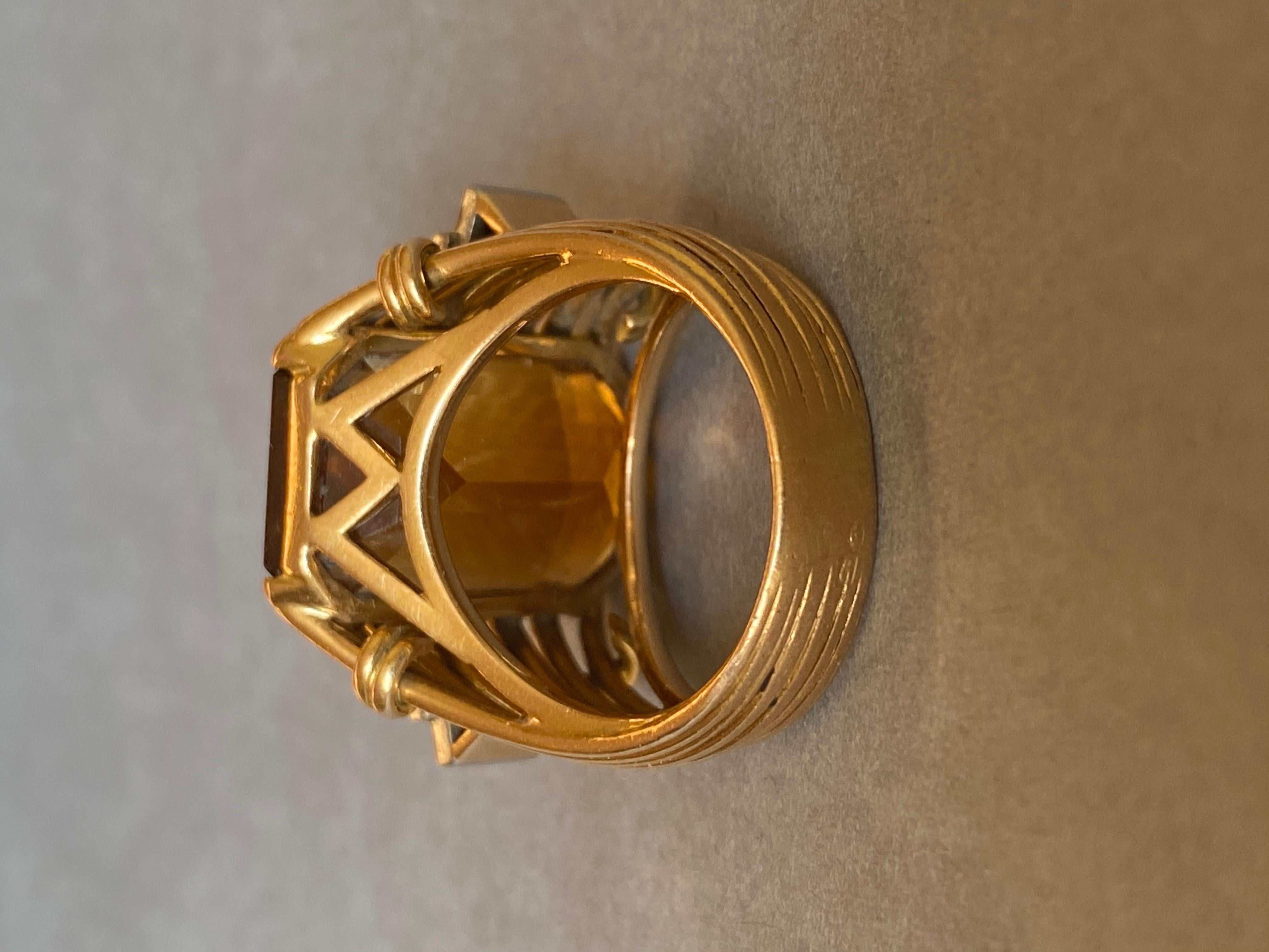 Gold Diamonds and Citrine French Vintage Ring In Good Condition For Sale In Saint-Ouen, FR