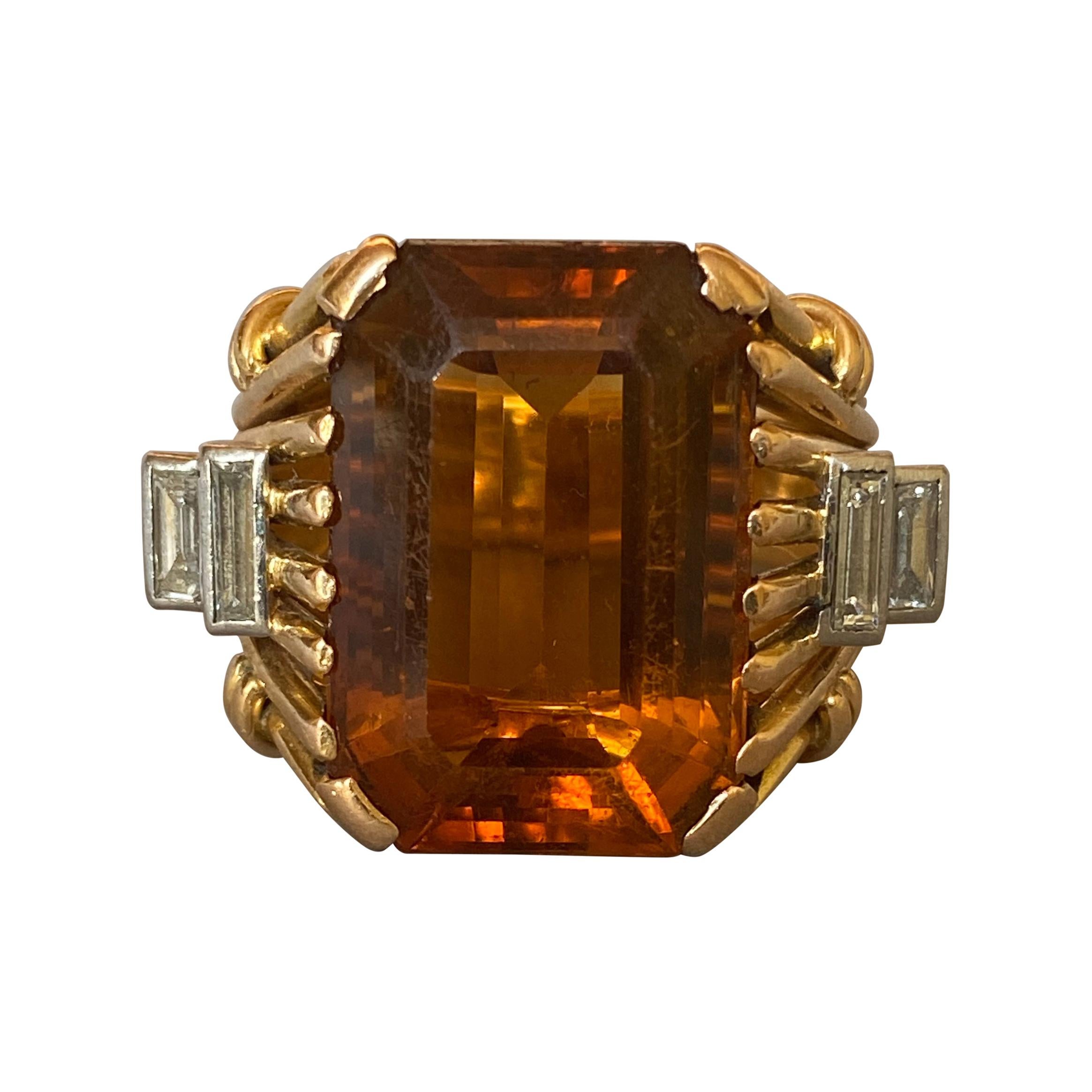 Gold Diamonds and Citrine French Vintage Ring For Sale