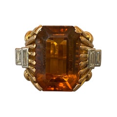 Französischer Vintage-Ring aus Gold mit Diamanten und Citrin
