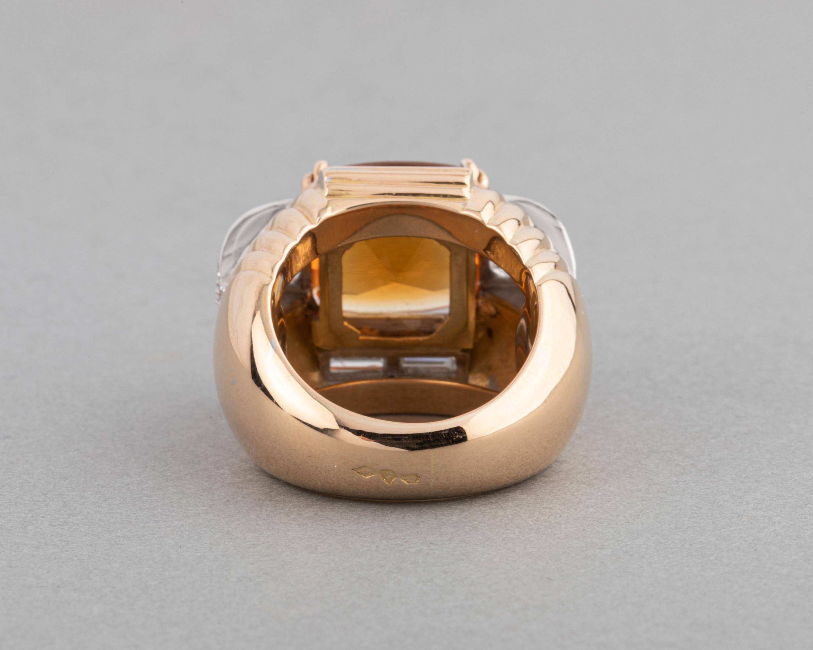 Women's Gold Diamonds and Citrines French Retro Ring For Sale