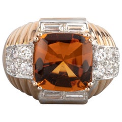Gold Diamonds and Citrines French Retro Ring