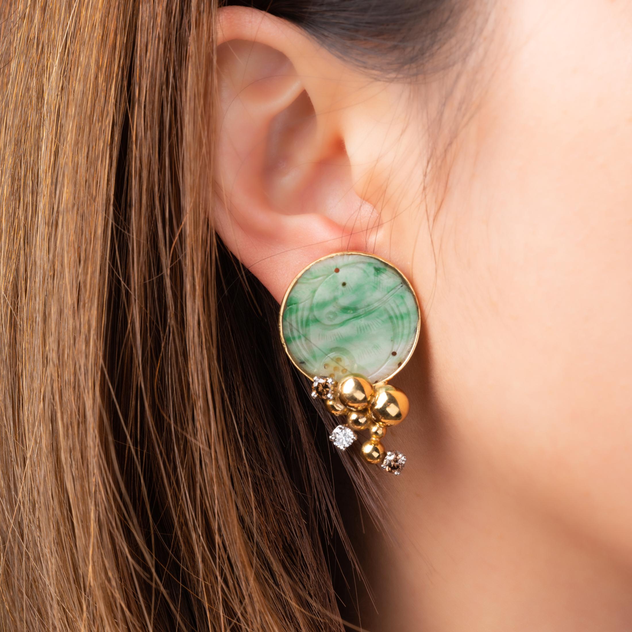 Gold Diamonds and Jade Earrings by Jean Vendome In Good Condition For Sale In Saint-Ouen, FR