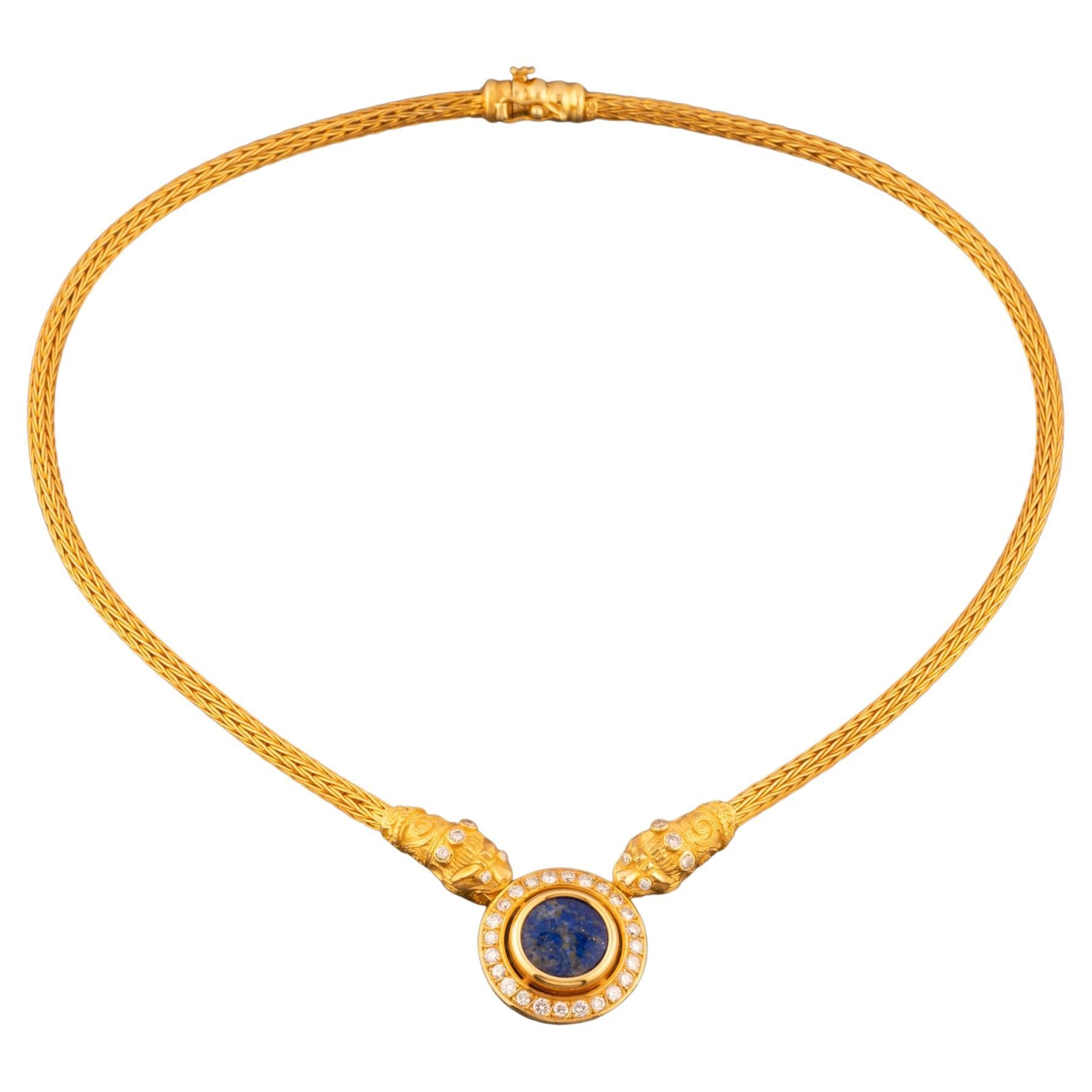 Gold Diamonds and Lapis Lazuli Greek Necklace