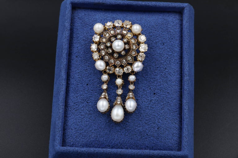 Gold, Diamonds and Natural Pearls Napoleon III Brooch at 1stdibs