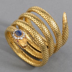 Gold Diamonds and Royal Blue Sapphire Antique Snake Bracelet
