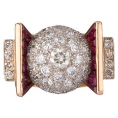 Gold Diamonds and Rubies French Retro Ring