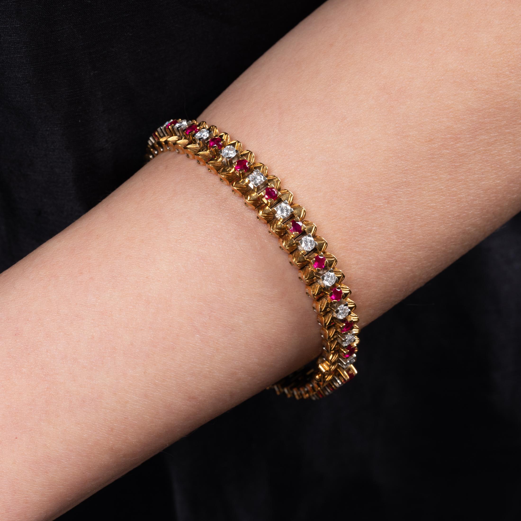Women's Gold Diamonds and Rubies French Vintage Bracelet