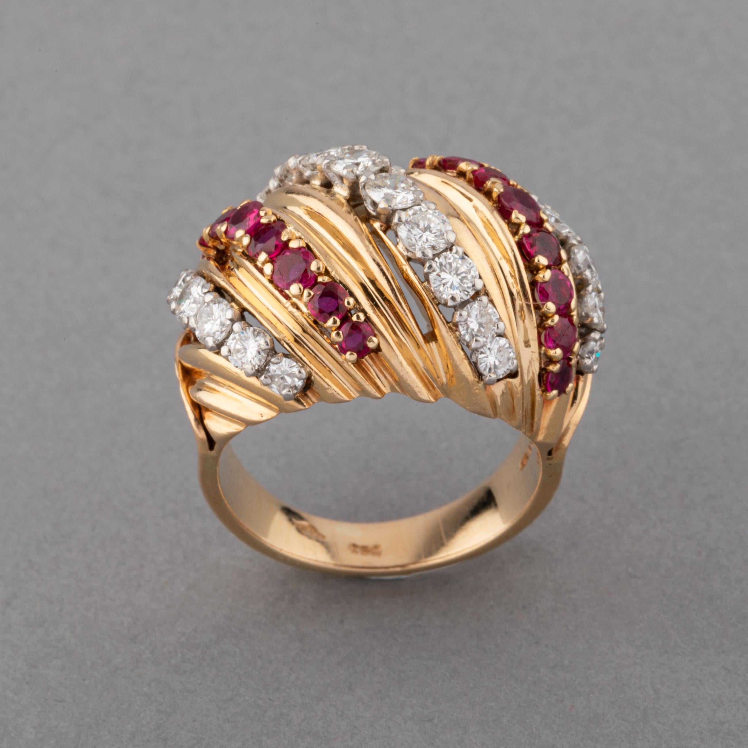 Gold Diamonds and Rubies French Vintage Ring For Sale 1