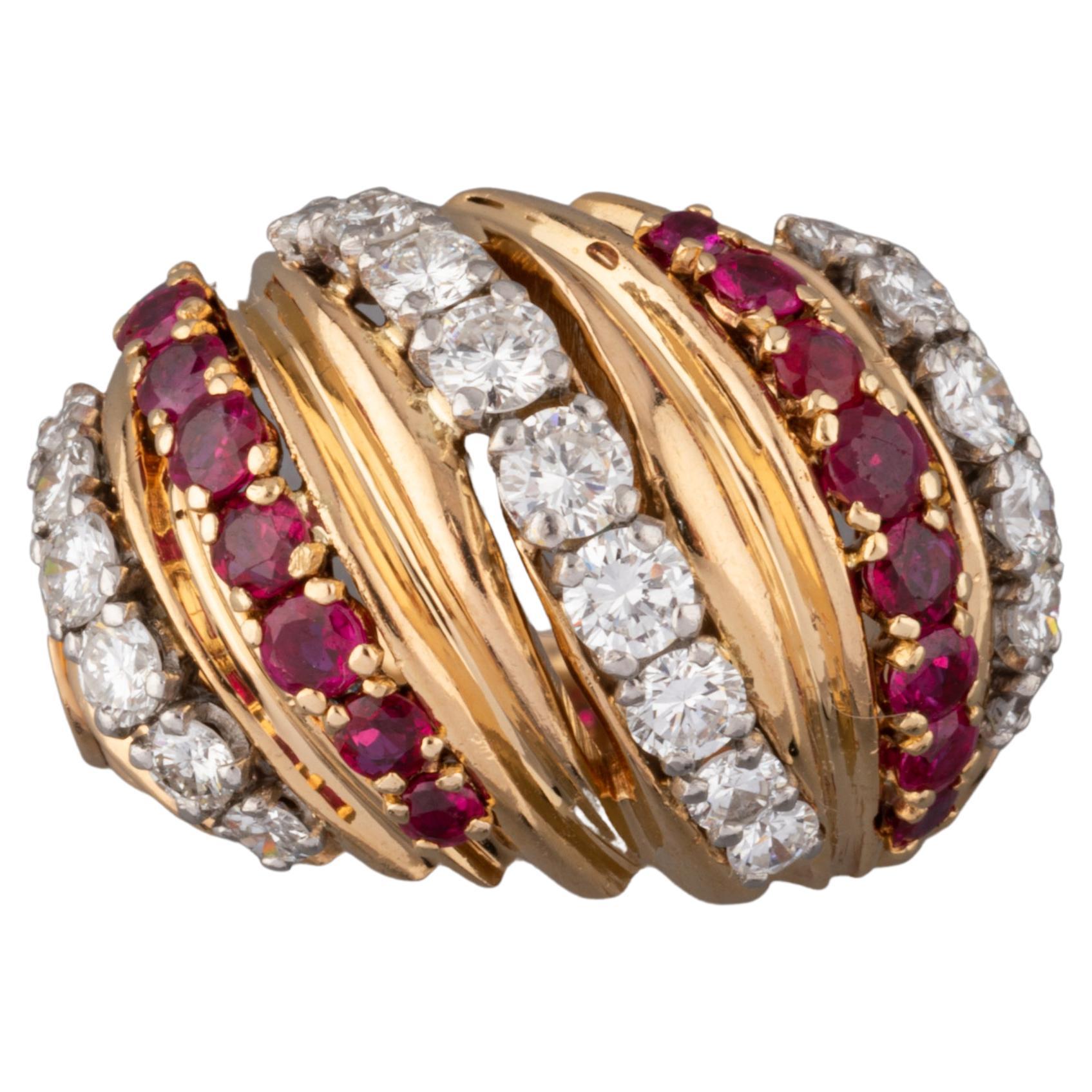 Gold Diamonds and Rubies French Vintage Ring For Sale