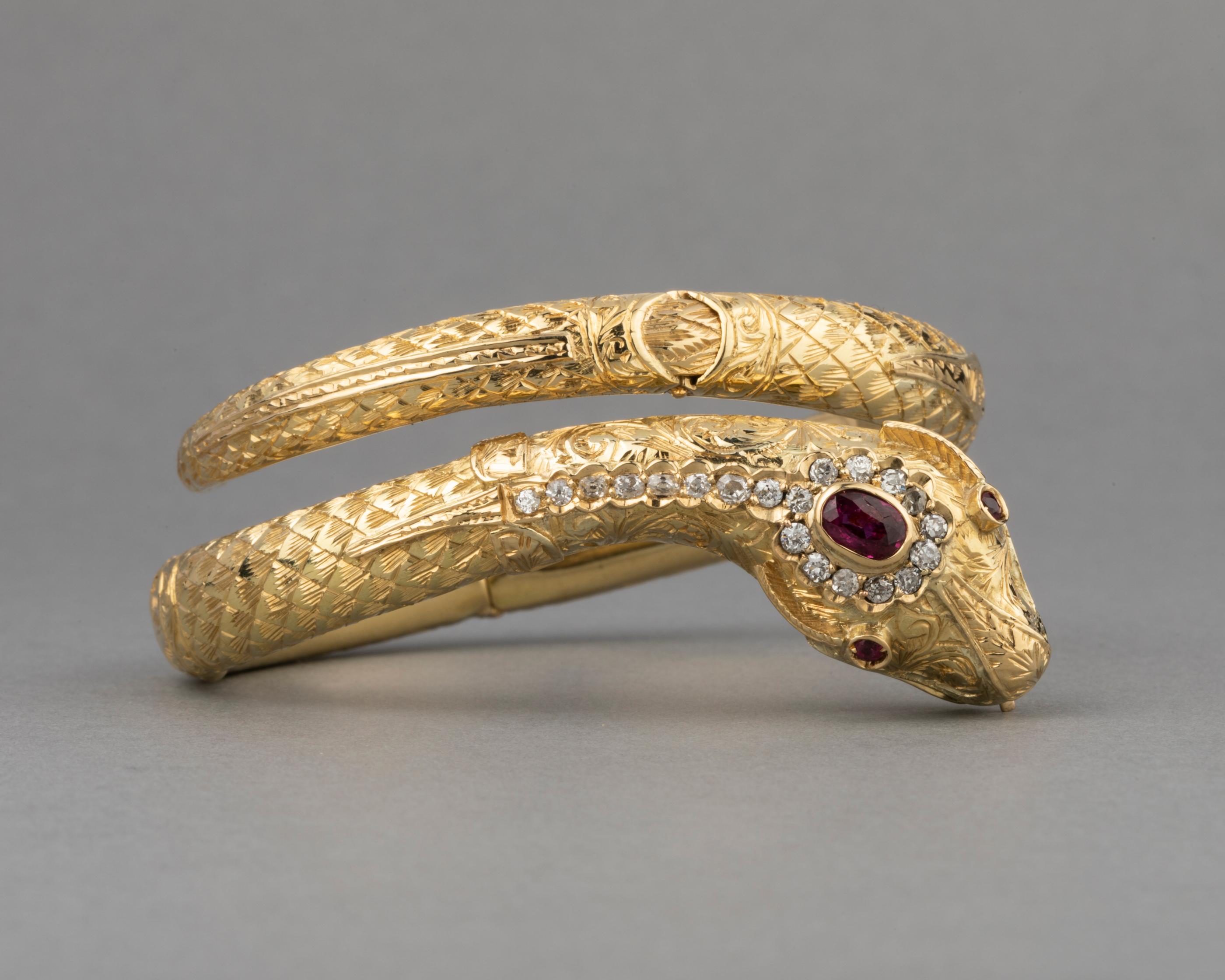 Gold Diamonds and Rubies Snake Bracelet 6