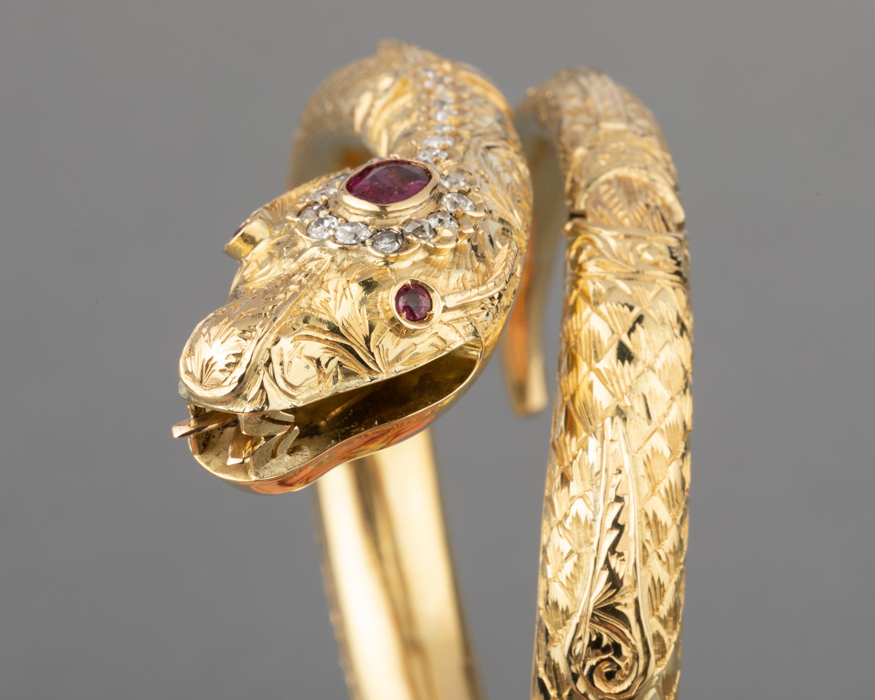 Women's Gold Diamonds and Rubies Snake Bracelet