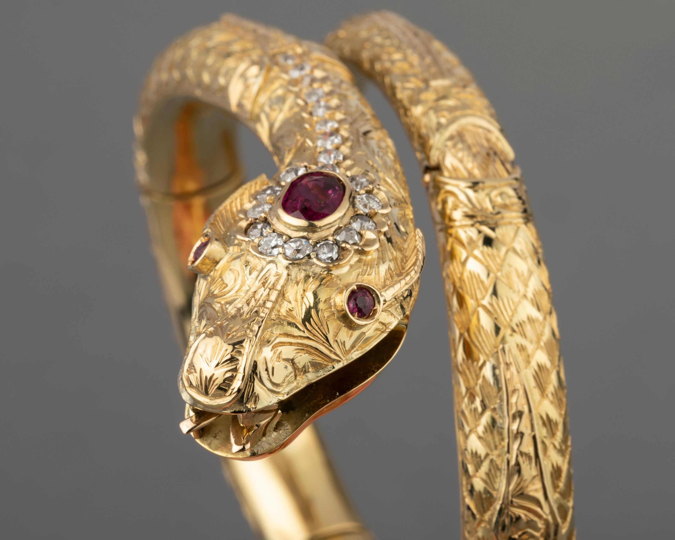 Gold Diamonds and Rubies Snake Bracelet 1