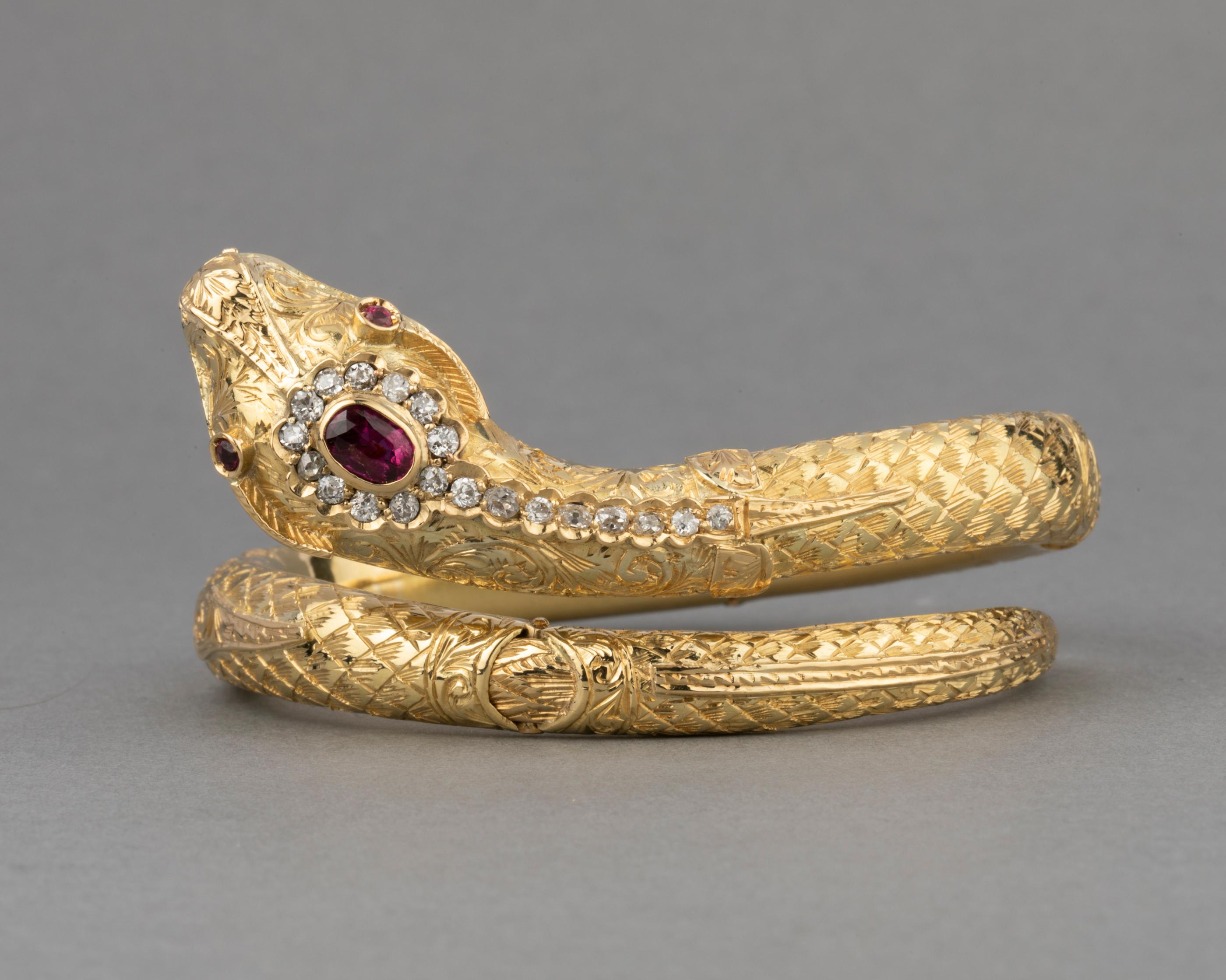 Gold Diamonds and Rubies Snake Bracelet 2