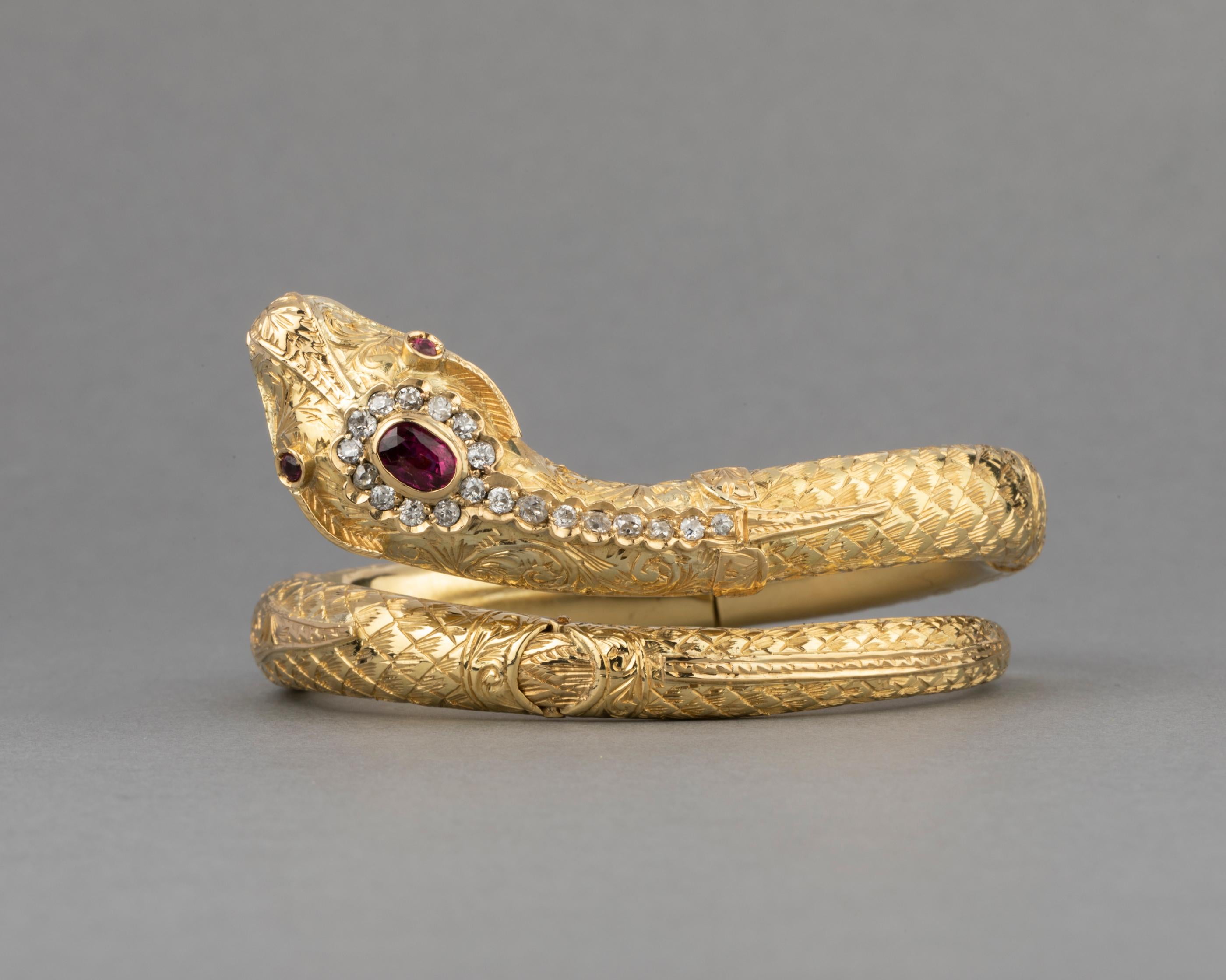 Gold Diamonds and Rubies Snake Bracelet 3