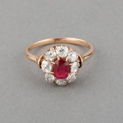 Gold Diamonds and Ruby Retro Ring