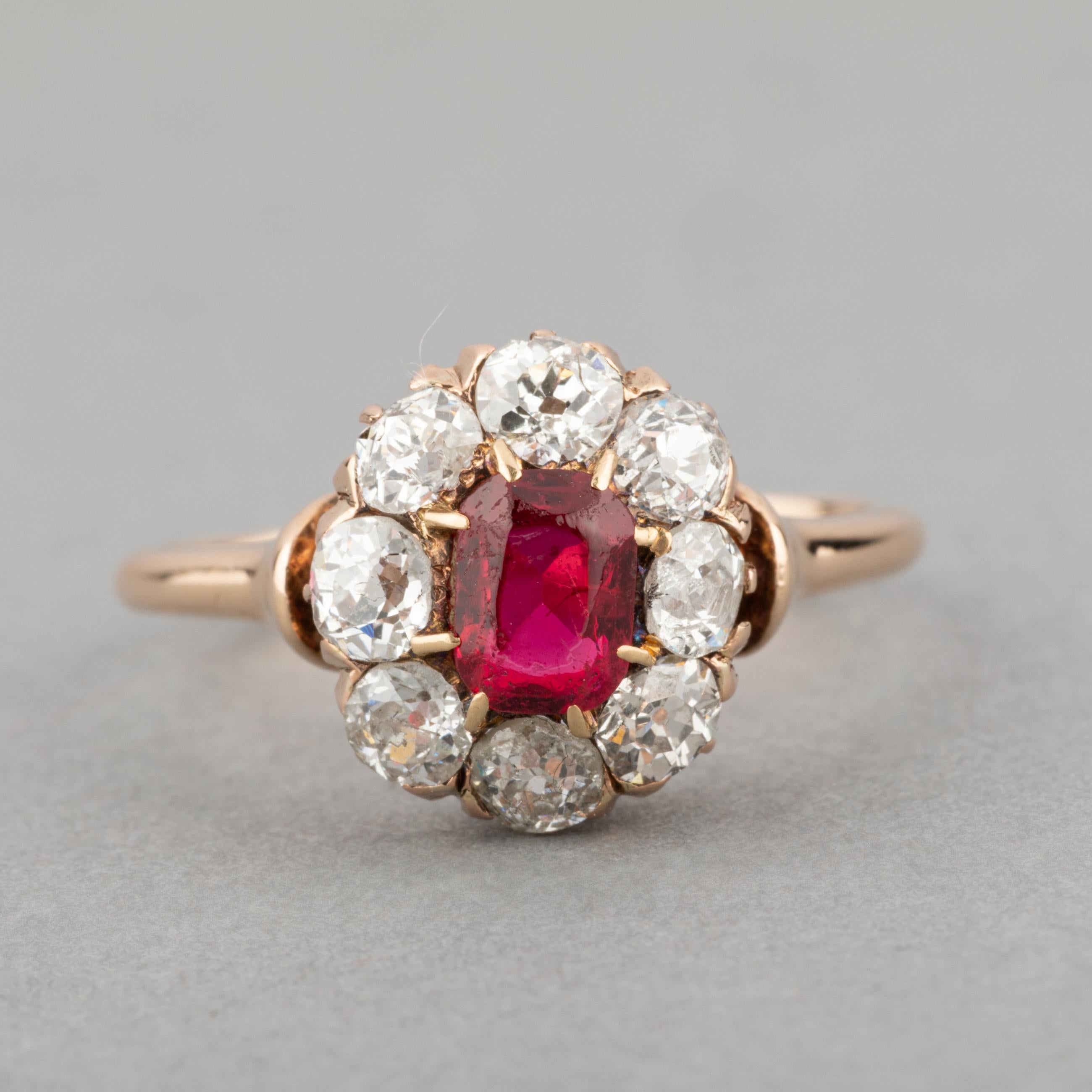 Belle Époque Gold Diamonds and Ruby Retro Ring For Sale