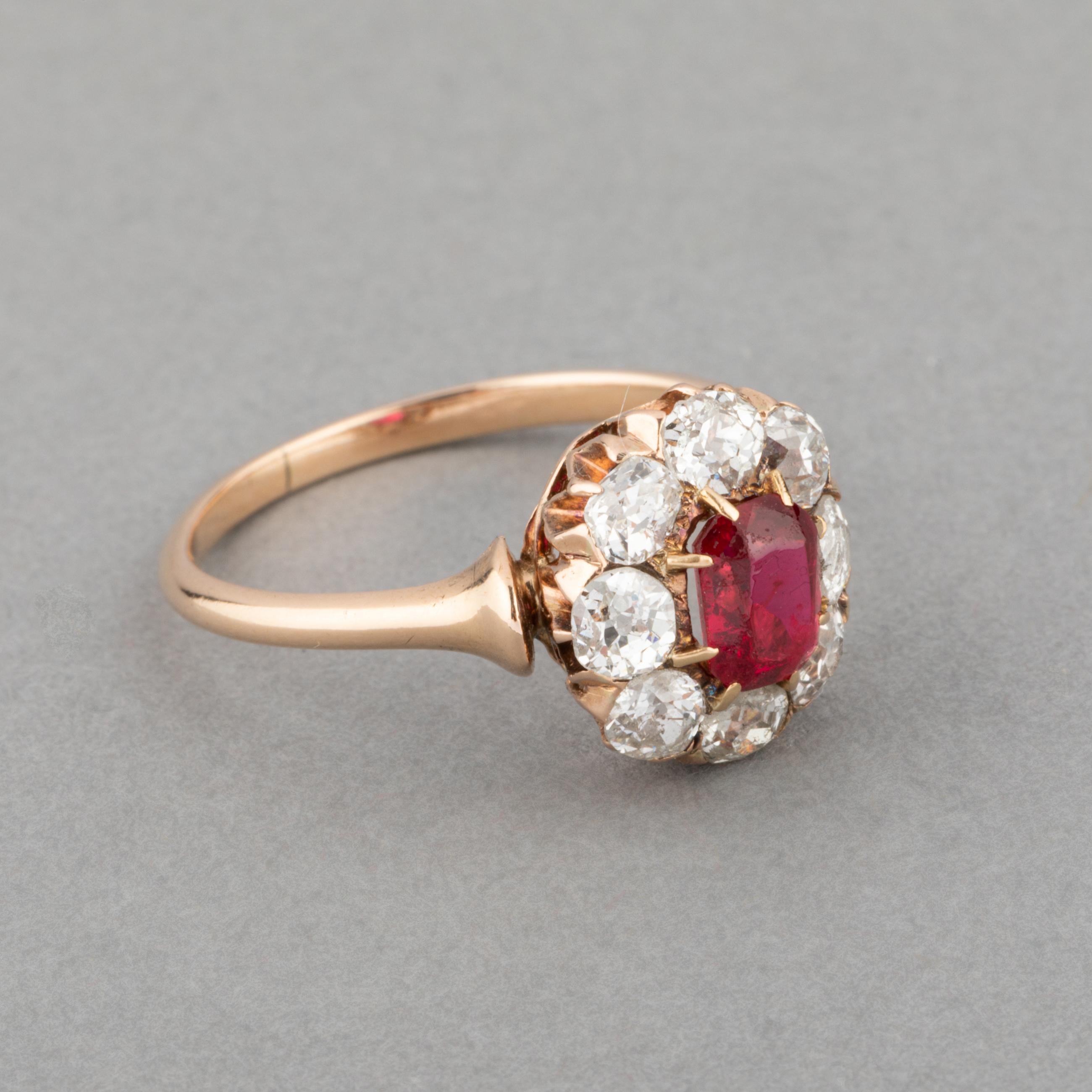 Oval Cut Gold Diamonds and Ruby Retro Ring For Sale