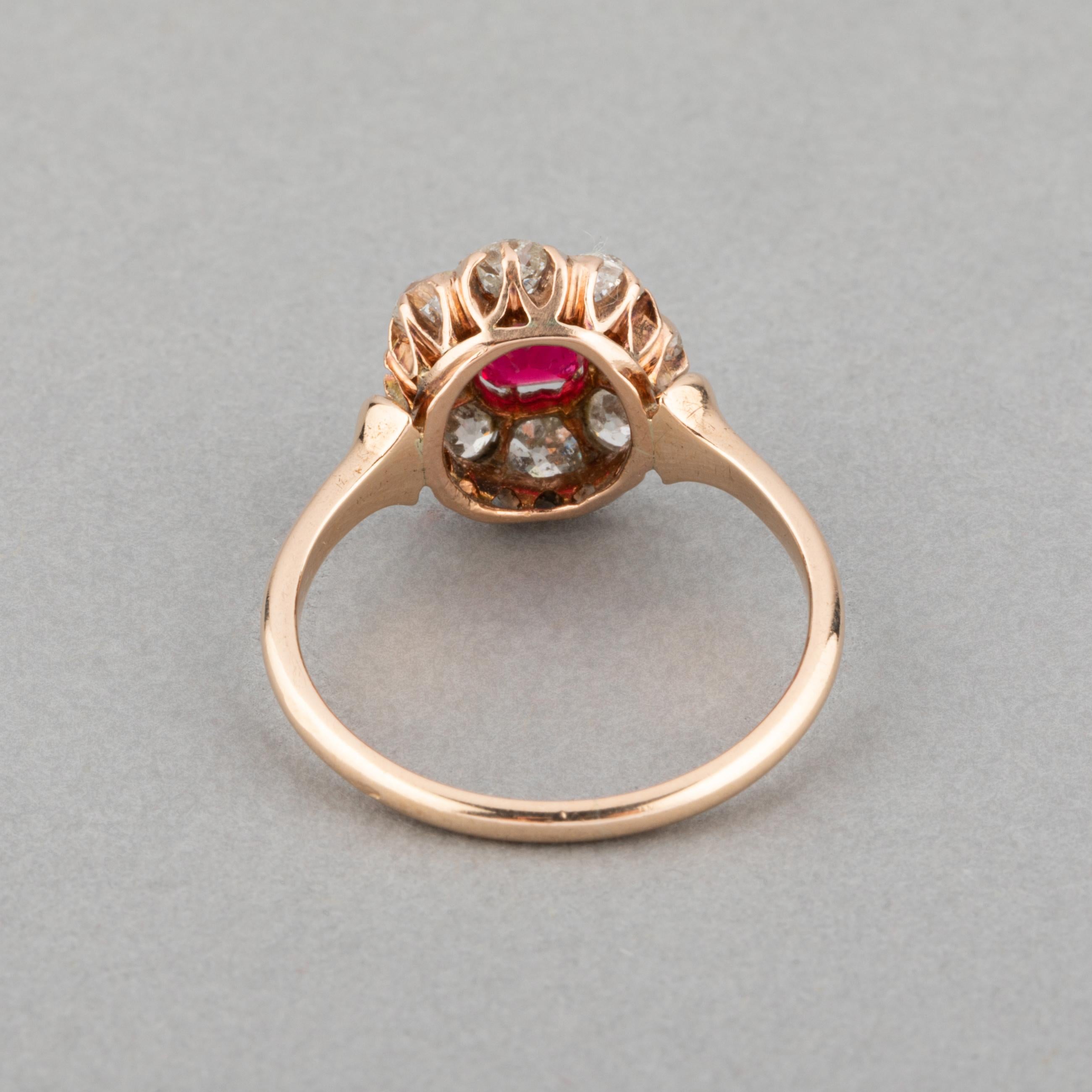 Gold Diamonds and Ruby Retro Ring In Good Condition For Sale In Saint-Ouen, FR