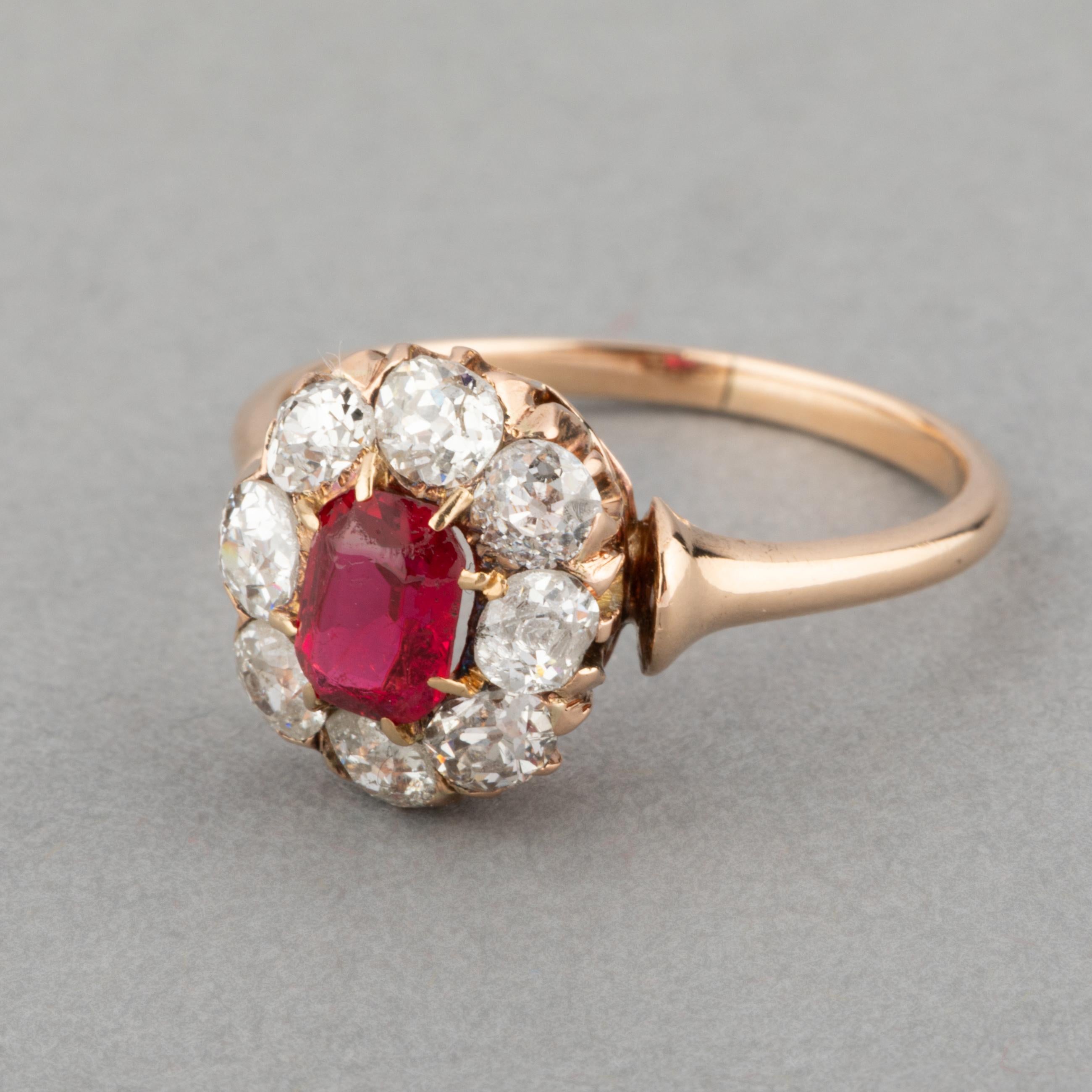 Women's Gold Diamonds and Ruby Retro Ring For Sale
